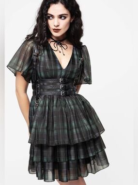 Disturbia Checkmate Layered Organza Mini Dress - US 10